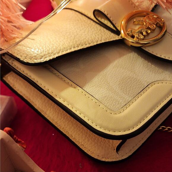 Coach 7287 Georgie Crossbody Bag Signature Canvas Chalk Gold Chain Strap Leather - Picture 5 of 12